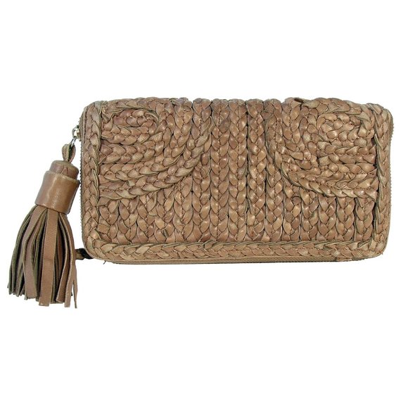 MONSERAT de LUCCA Braided Leather Tassel Clutch Handbag Wallet - Picture 1 of 7